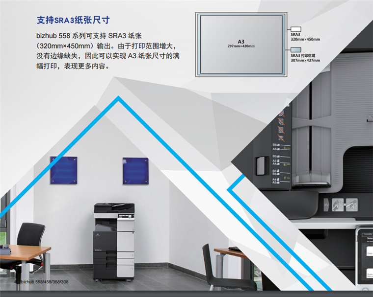 柯尼卡美能達(dá)458支持SRA3紙張尺寸-科頤辦公